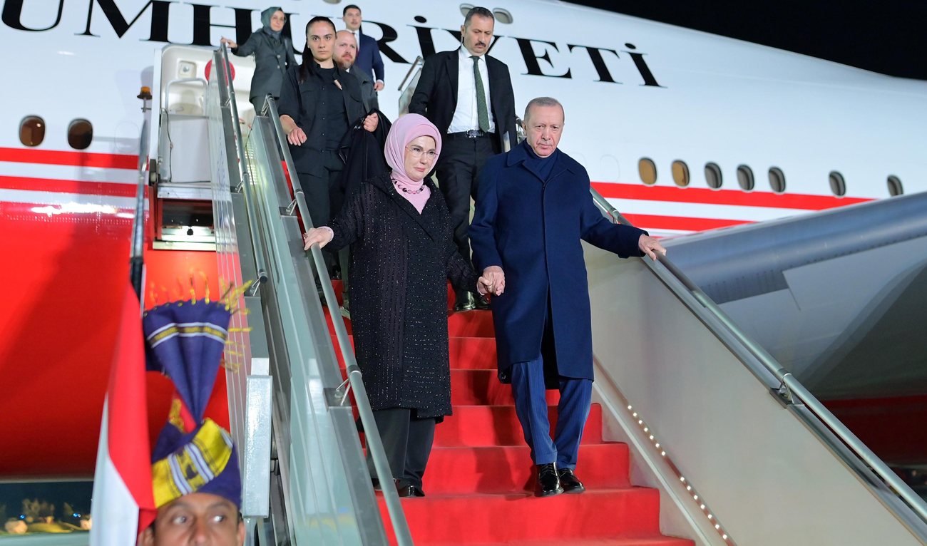 Turkish President Recep Tayyip Erdogan and First Lady Emine Erdoğan arrive in Islamabad on February 13, 2025, on a two-day official visit to Pakistan. (PID)