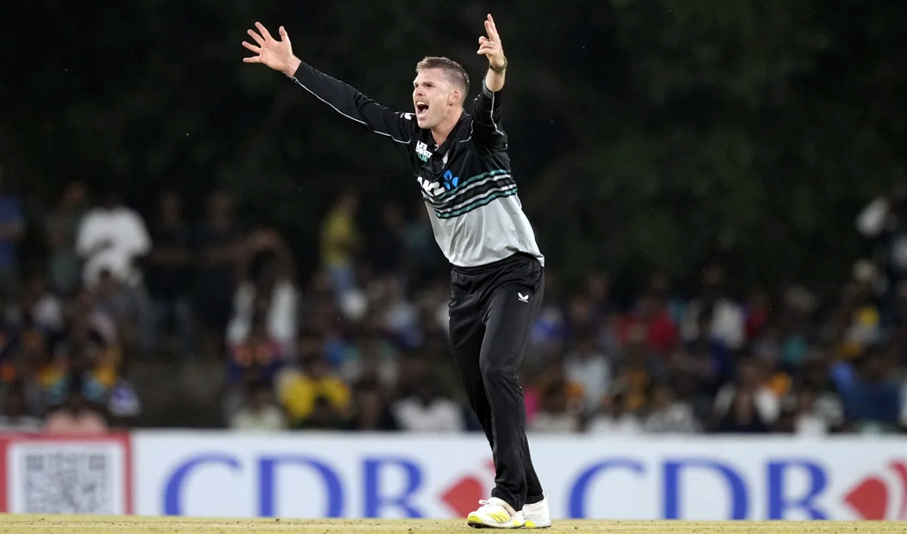 New Zealand’s Lockie Ferguson appeals for a wicket during the second T20 international match against Sri Lanka in Dambulla on November 10, 2024. (AP/File)