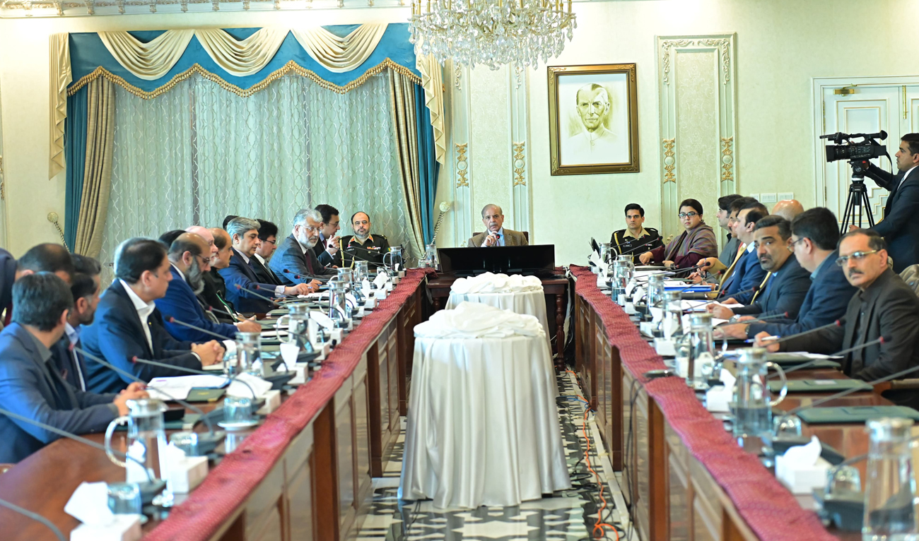 Pakistan Prime Minister Shehbaz Sharif chairs a meeting on three year plan regarding professional training of youth and their employability, in Islamabad on February 21, 2025. (Photo courtesy: PMO)