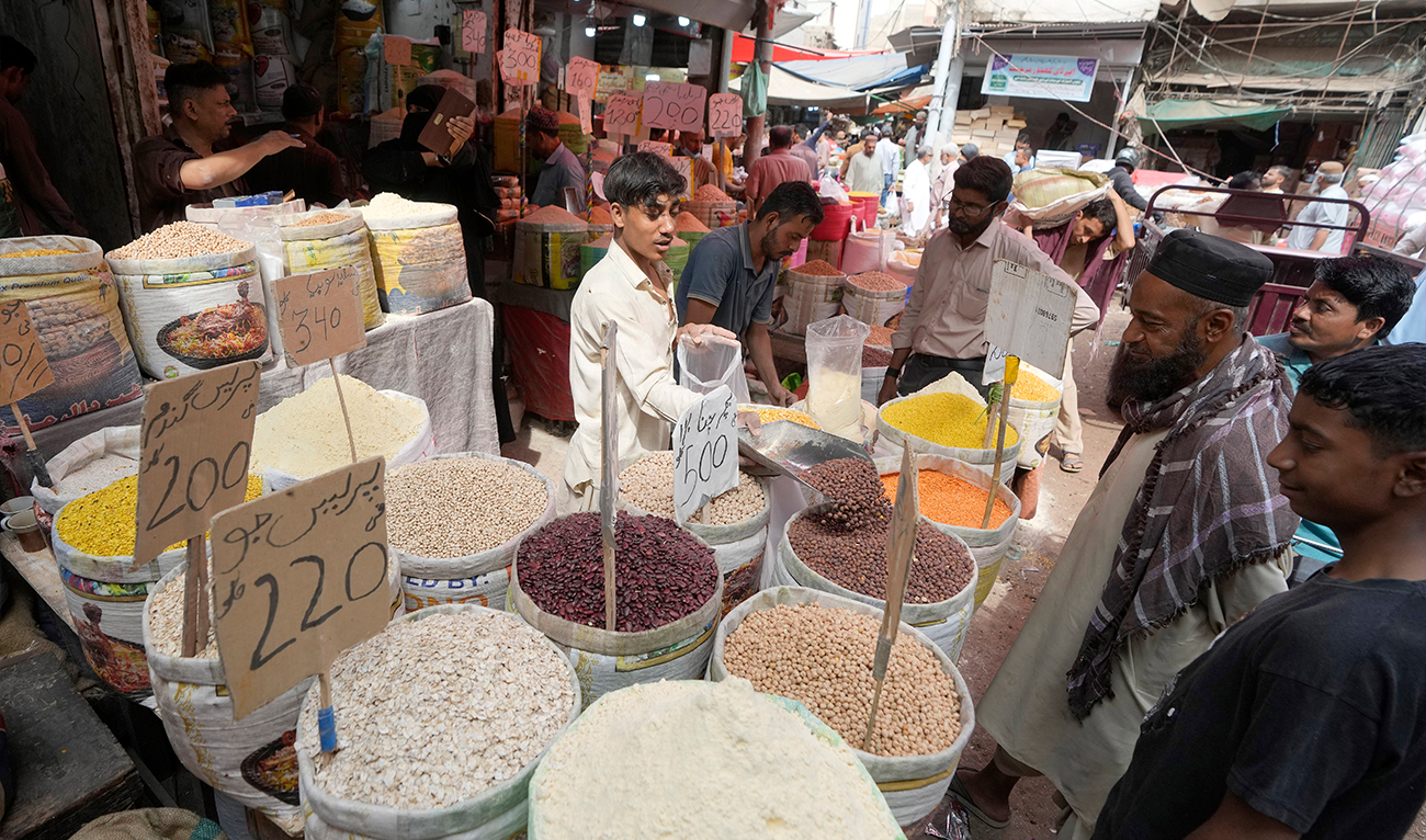 People visit a bazaar to purchase goods in preparation for the upcoming Muslim fasting month of Ramadan, in Karachi, Pakistan, on February 27, 2025. (AP)