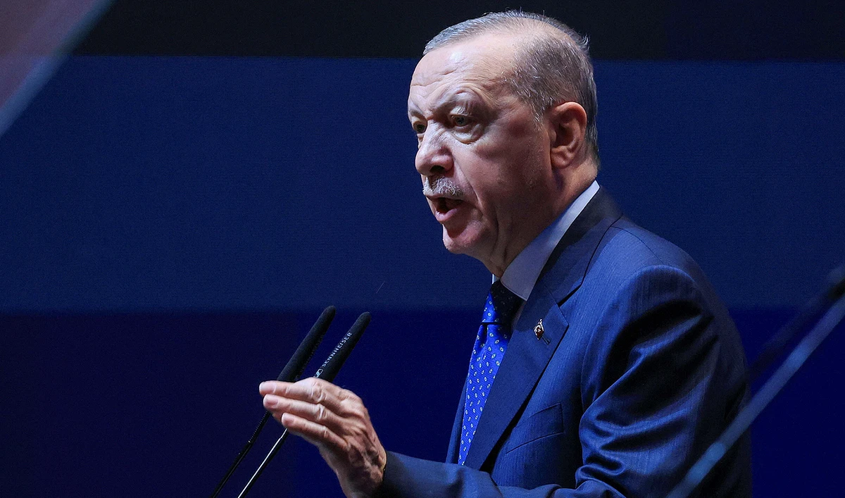 Turkish President Tayyip Erdogan gestures as he delivers a public lecture in Putrajaya, Malaysia on February 10, 2025. (REUTERS)