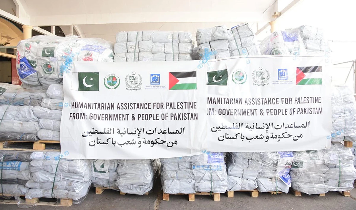 Pakistan’s National Disaster Management Authority dispatches relief items for the people of Palestine from Karachi, Pakistan, on February 23, 2025. (PID)
