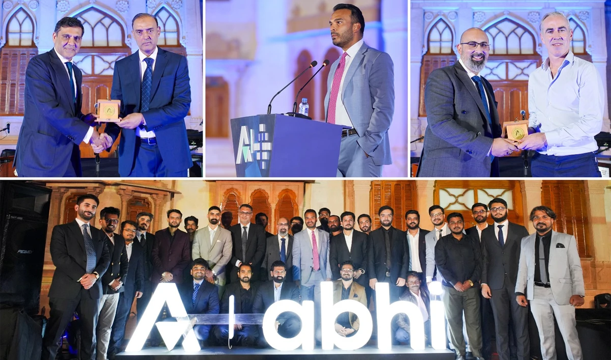 This handout collage of images, released by the Pakistani fintech ABHI on February 27, 2025, shows glimpses of an event hosted by ABHI and TPL Corp. Limited to commemorate the launch of a microfinance bank, in Karachi. (Photo Courtesy: ABHI)