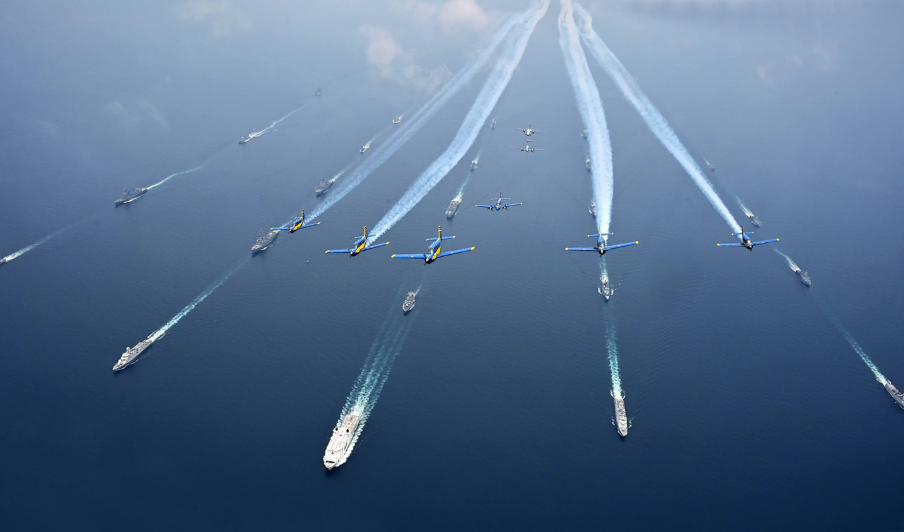 This handout photo, released by Pakistan Navy on March 5, 2025, shows Pakistan Navy Ship ASLAT participating in the International Fleet Review at the Multilateral Naval Exercise KOMODO-25 in Bali, Indonesia. (Photo courtesy: Pakistan Navy/Handout)
