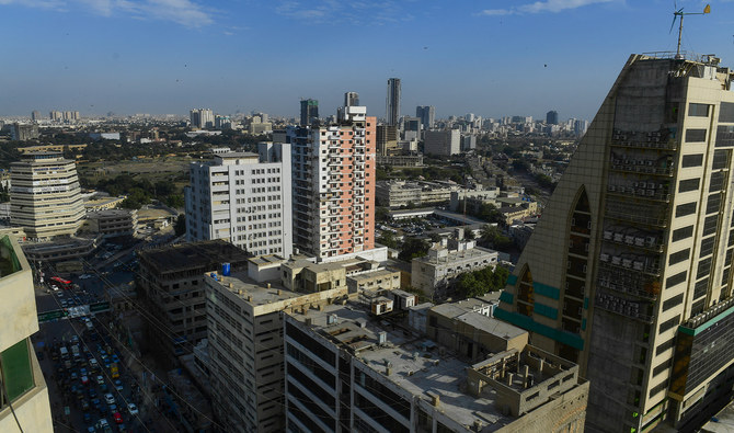 An aerial view of the commercial district of Pakistan's port city of Karachi on January 27, 2023. (AFP/File)