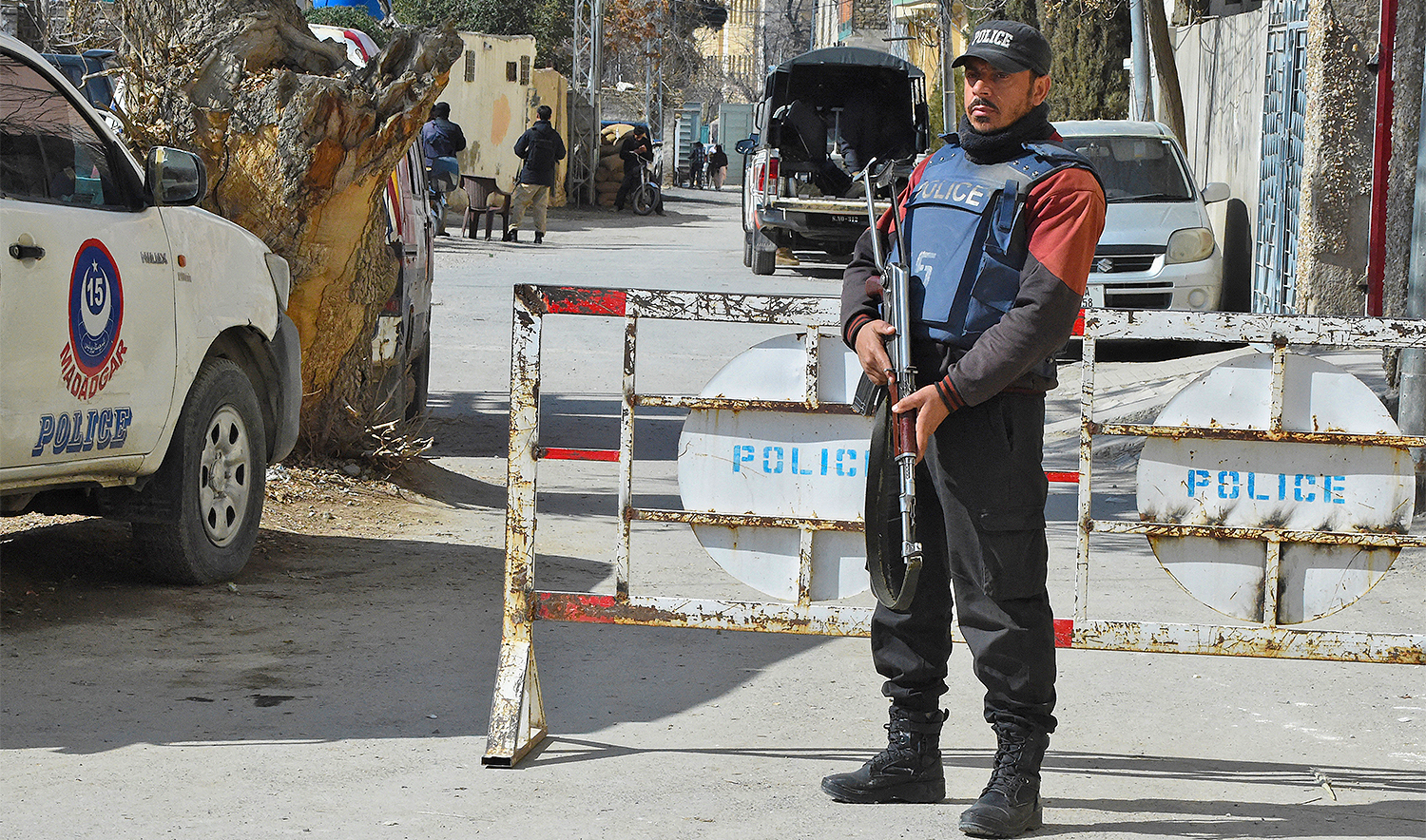 Policeman stands guard in Quetta, Pakistan, on February 5, 2024. (AFP/File)