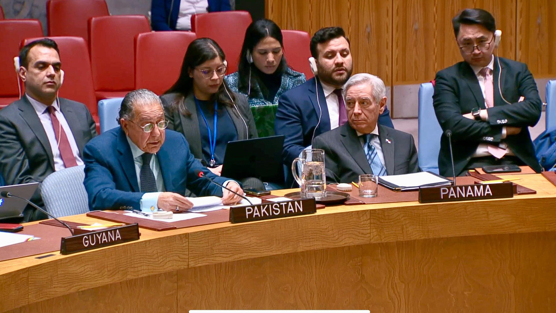 Ambassador Munir Akram, Pakistan's permanent representative to United Nations, is addressing a UN Security Council meeting in New York, US, on March 11, 2025. (@PakistanUN_NY/X)