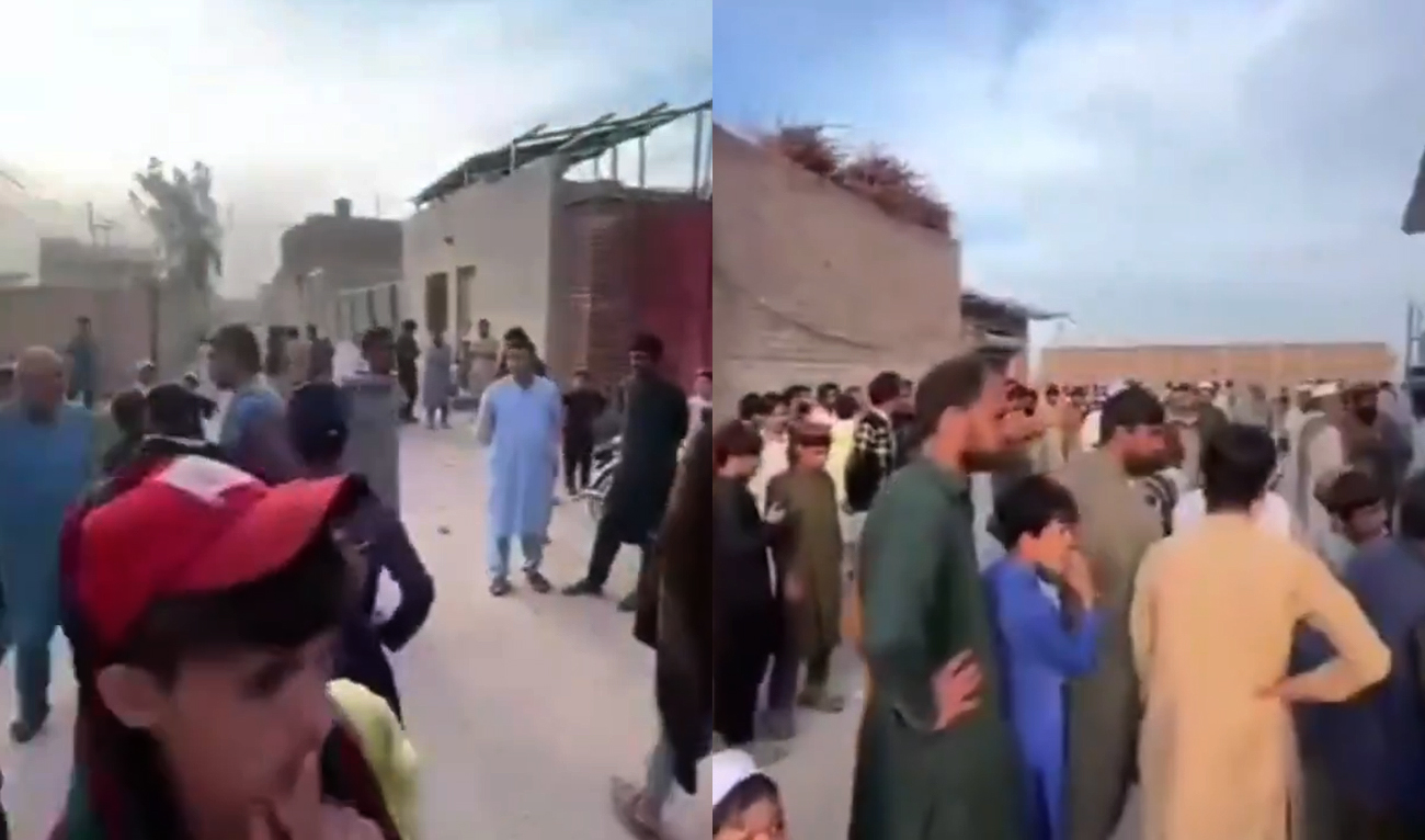 This screengrab, taken from a viral video on social media platform X, shows people gather near the explosion site in Peshawar, Pakistan on March 15, 2025. (Photo courtesy: Screengrab/X/@JawadYousufxai)