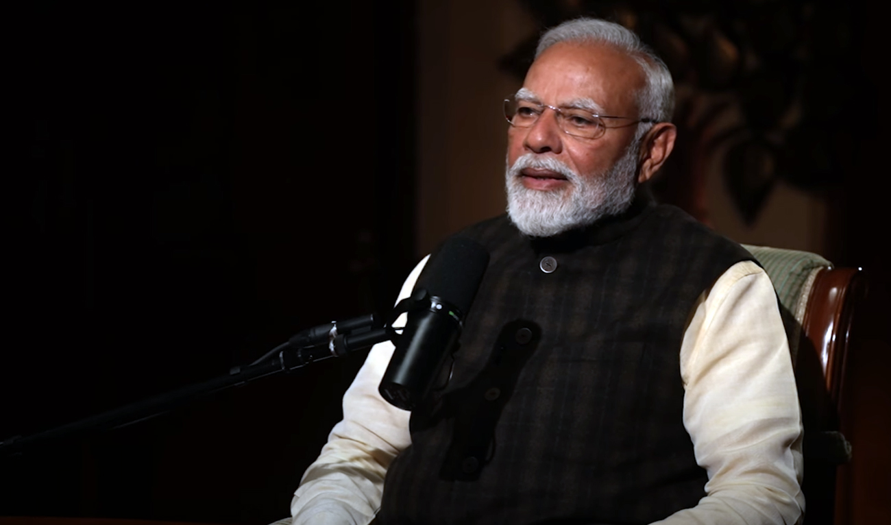 The screengrab taken from a video on March 17, 2025, shows Indian Prime Minister Narendra Modi speaks during a podcast interview with American computer scientist and podcaster Lex Fridman. (Screengrab/Youtube/Lex Fridman)