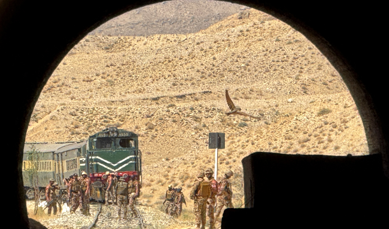 akistan's Frontier Corps inspect the siege site after armed militants ambushed a train in the remote mountainous area, at Pehro Kunri in Balochistan province on March 15, 2025. (AFP)