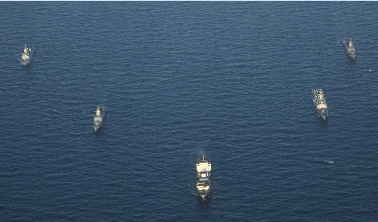 Pakistani and Russian navy ships during a bilateral naval exercise named “Arabian Monsoon-VI” in the North Arabian Sea on March 19, 2025. (ISPR)