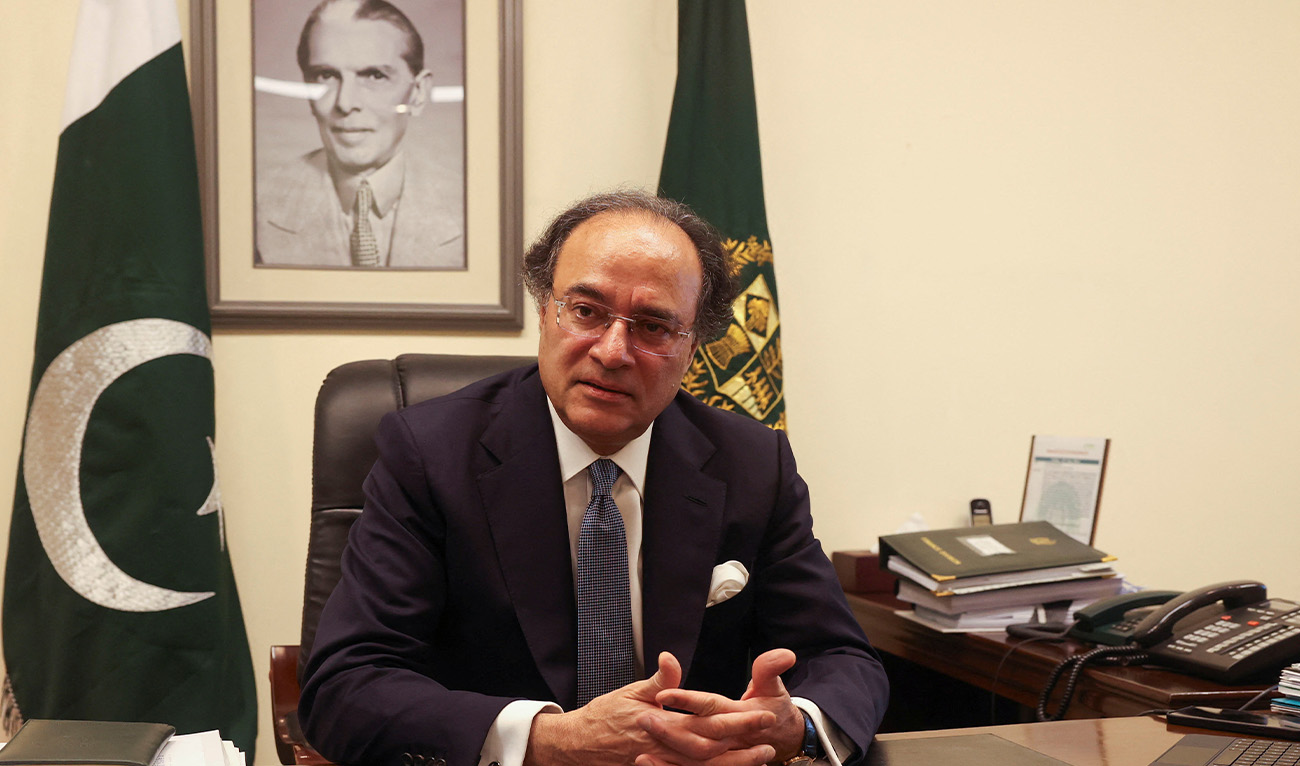 Pakistan’s Finance Minister Muhammad Aurangzeb speaks during an interview at his office in Islamabad, Pakistan on July 19, 2024. (Reuters/File)
