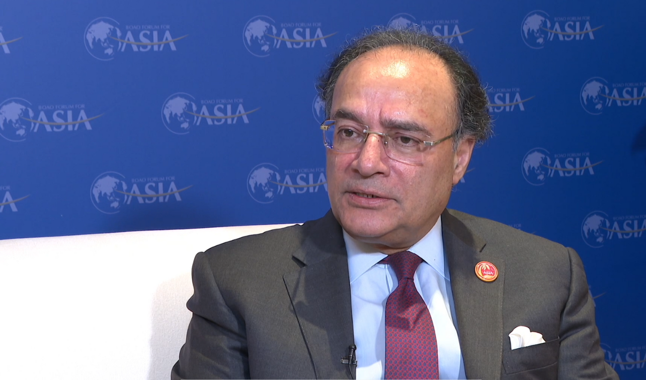 Pakistan Finance Minister Muhammad Aurangzeb speaks during an interview on March 26, 2025, in Boao, China. (Photo courtesy: Ministry of Finance)