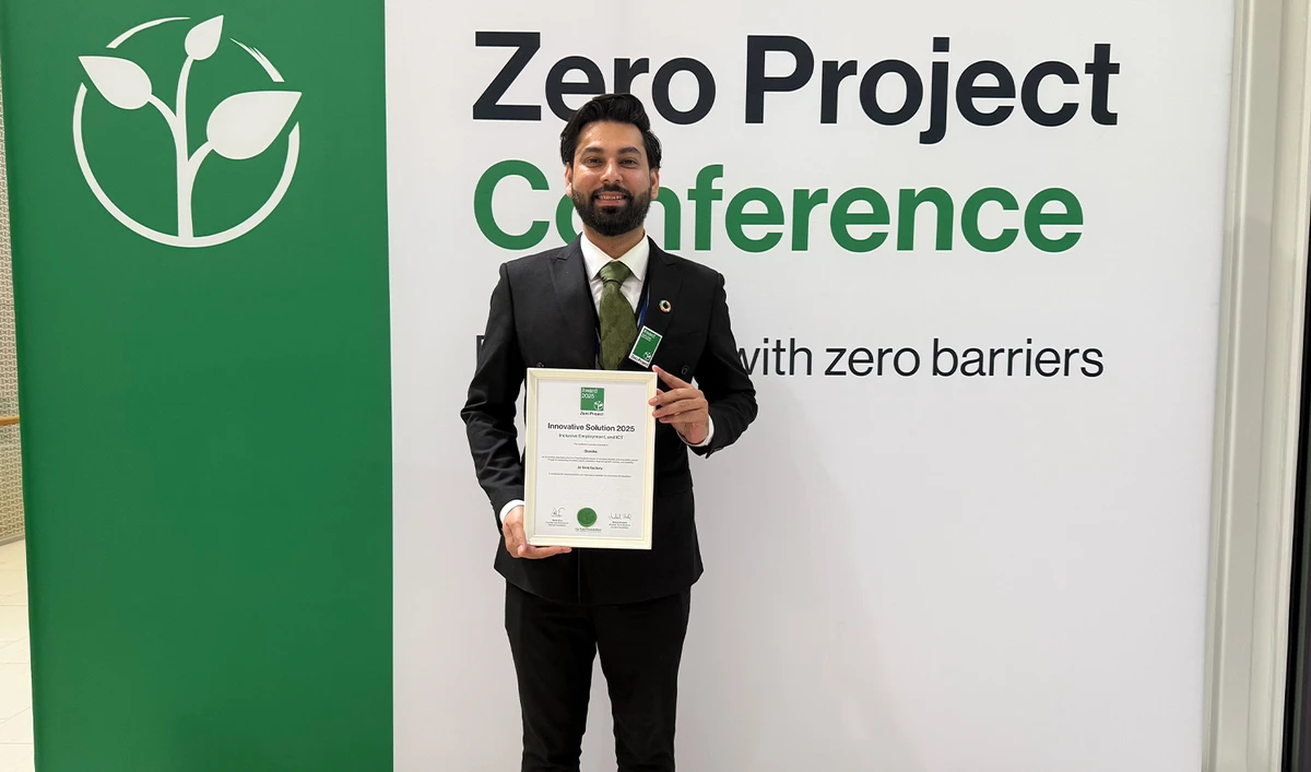 Anas Niaz, BIONIKS CEO, poses for a picture after winning the Zero Project Award 2025 in Vienna, Austria, on March 7, 2025. (BIONIKS)