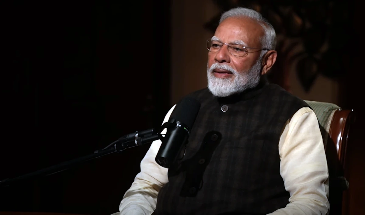 The screengrab taken from a video on March 17, 2025, shows Indian Prime Minister Narendra Modi speaks during a podcast interview with American computer scientist and podcaster Lex Fridman. (Screengrab/Youtube/Lex Fridman)