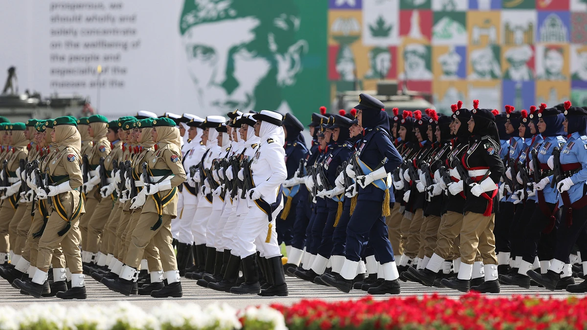 Women from Pakistan Armed Forces march during the Pakistan Day military parade in Islamabad, Pakistan on March 23, 2022. (Reuters/File)