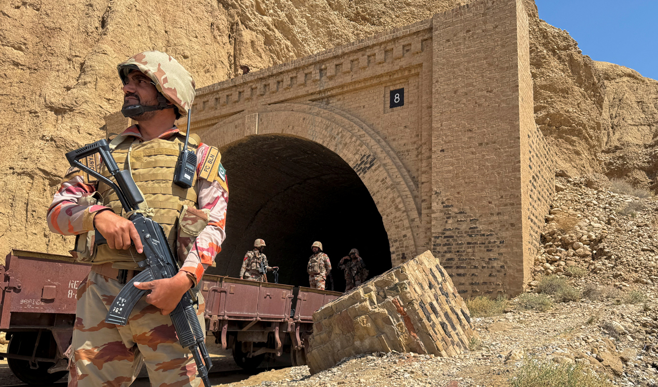 Pakistan army soldiers stand at a tunnel where the Jaffar Express train was attacked by separatist militants, at Pehro Kunri in Balochistan province on March 15, 2025. (REUTERS/File)