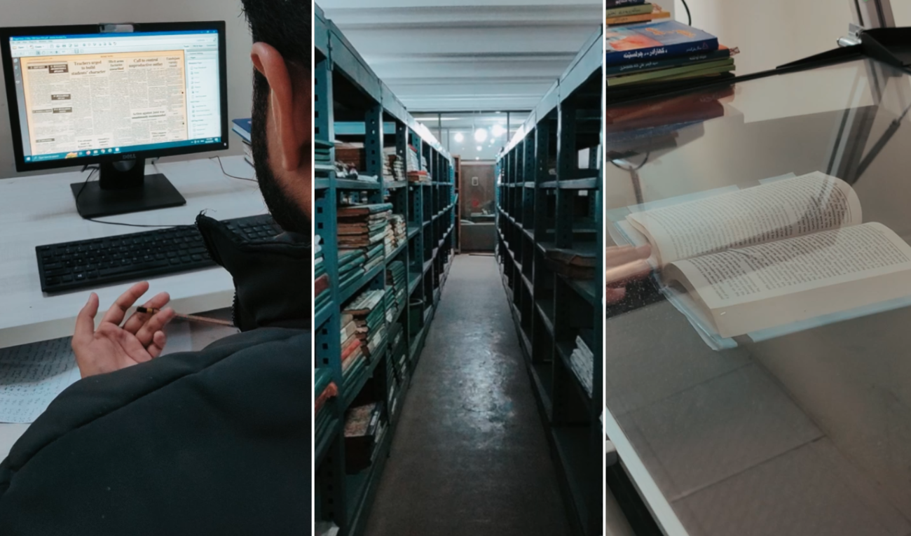The compilation of images shows different stages of digitization process at the National Library in Islamabad, Pakistan, on March 22, 2025. (AN Photo)