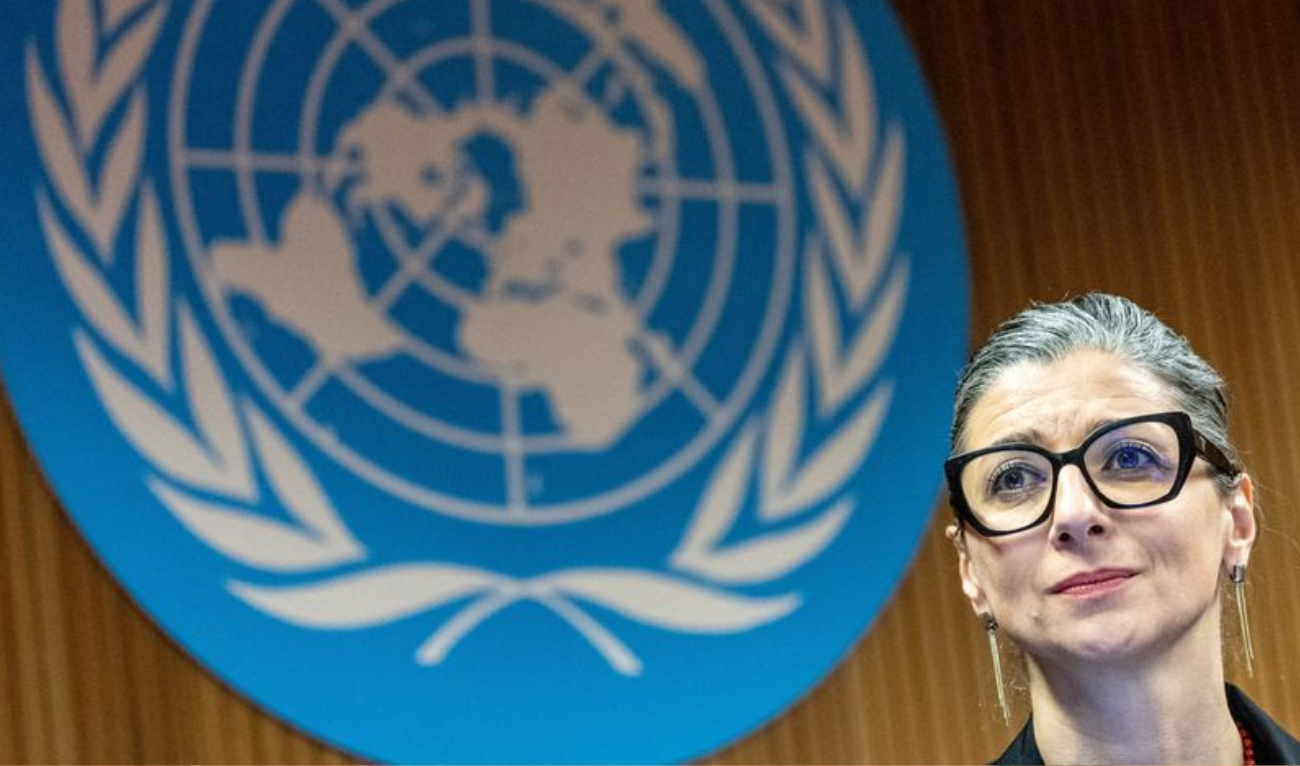 Francesca Albanese, UN special rapporteur on human rights in the Palestinian territories, attends a side event during the Human Rights Council at the United Nations in Geneva, Switzerland, March 26, 2024. (REUTERS/ File)