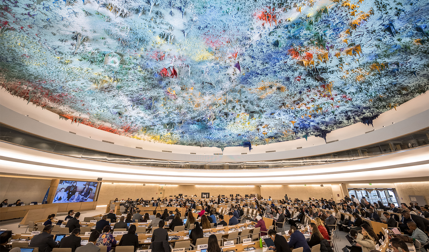 General view during a session to debate on the report of the United Nations High Commissioner for Human Rights on the situation in the Occupied Palestinian Territory at the 55th session of the United Nations Human Rights Council in Geneva on February 29, 2024. (AFP/File)