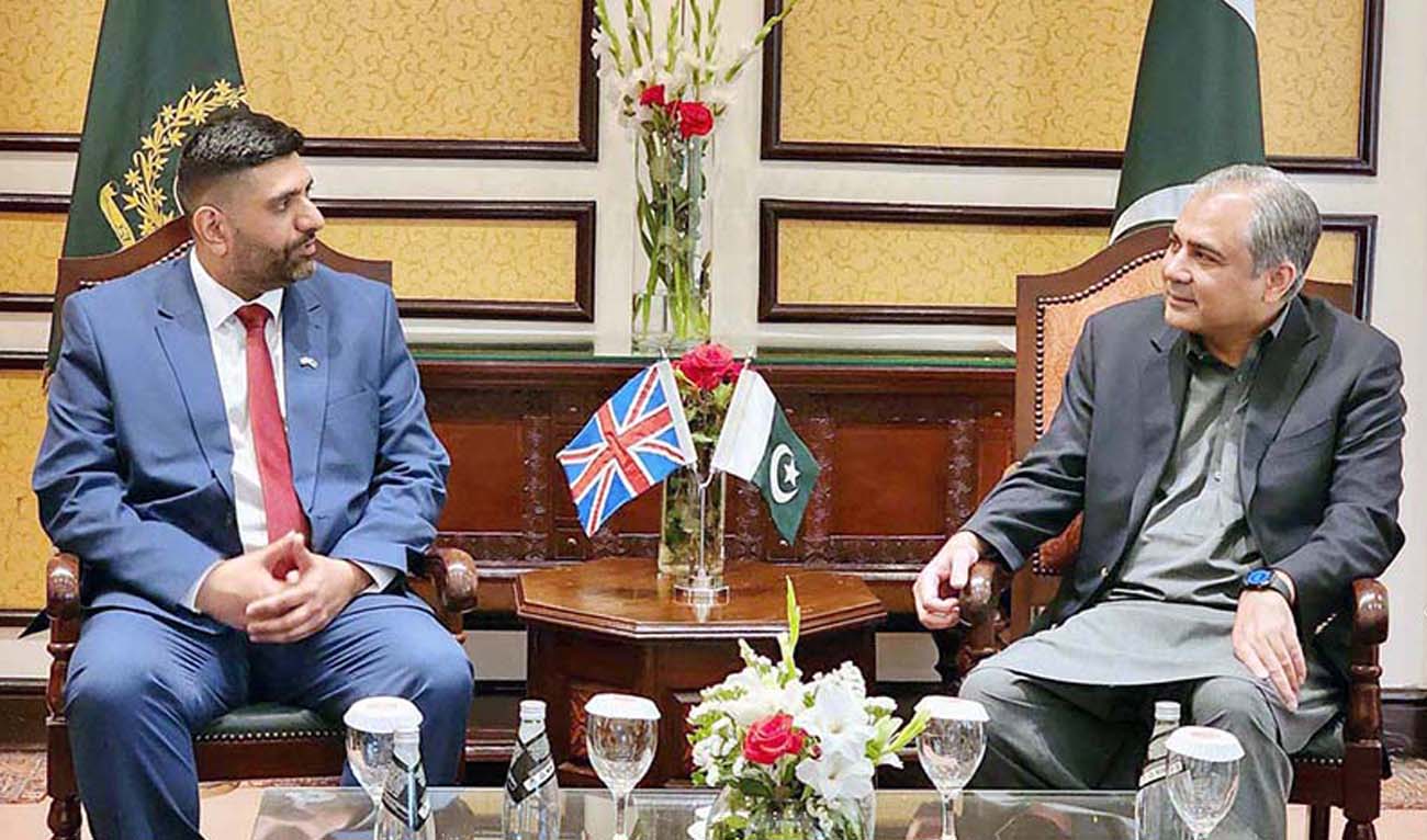 British Minister for Faith and Communities Lord Wajid Khan speaks during a meeting with Pakistan Interior Minister Mohsin Naqvi in Islamabad on April 17, 2025. (APP)