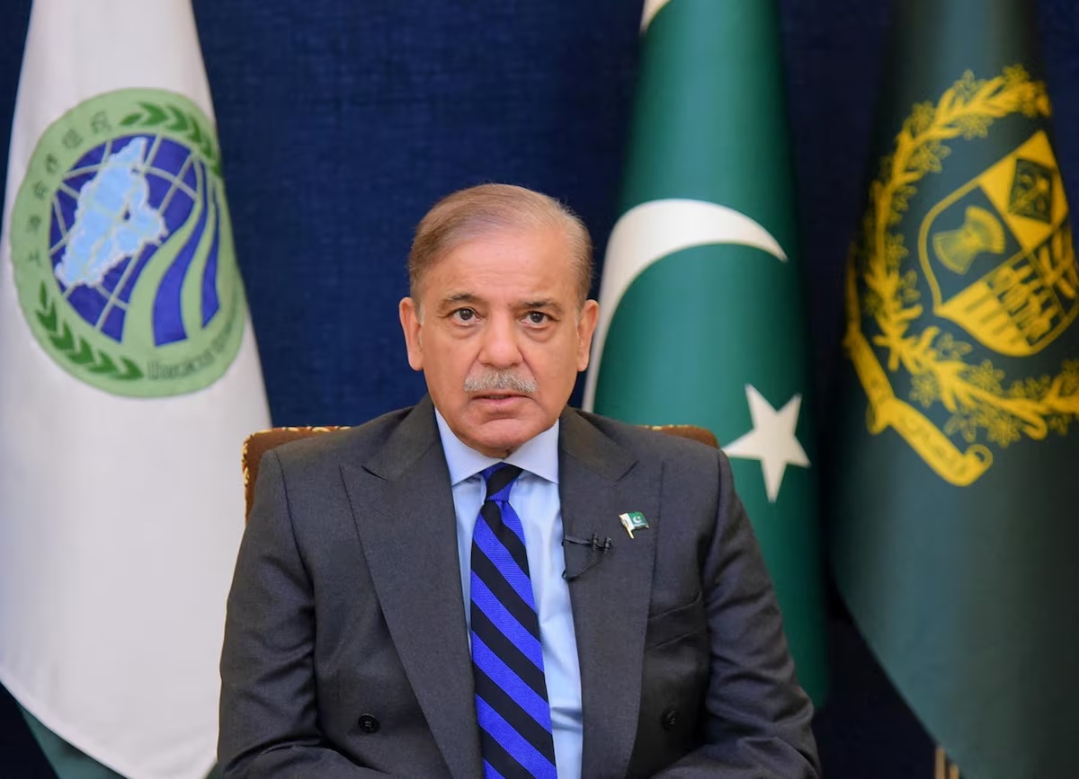 Pakistan's Prime Minister Shehbaz Sharif, addresses the 23rd Shanghai Cooperation Organization (SCO) Summit, hosted virtually by India, in Islamabad, Pakistan, on July 4, 2023. (REUTERS/File)