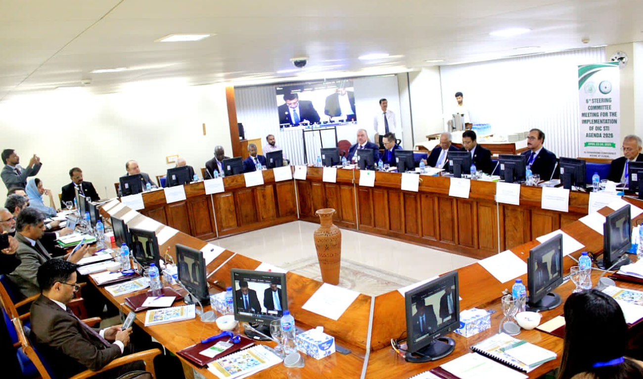 The photo taken on April 22, 2025, shows the meeting of OIC's Ministerial Standing Committee of the Organization of Islamic Cooperation for Scientific and Technological Cooperation (COMSTECH) for the implementation of the organization’s Science, Technology and Innovation (STI) Agenda 2026 in Islamabad. (AN Photo)