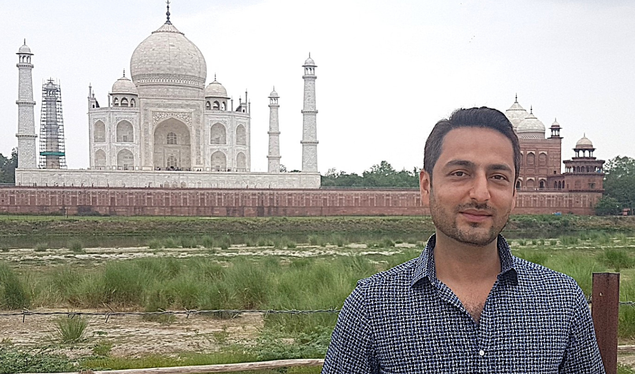 an undated file photo of Pakistani traveler and writer Shueyb Gandapur at the Taj Mahal in India. (AN Photo via Shueyb Gandapu)