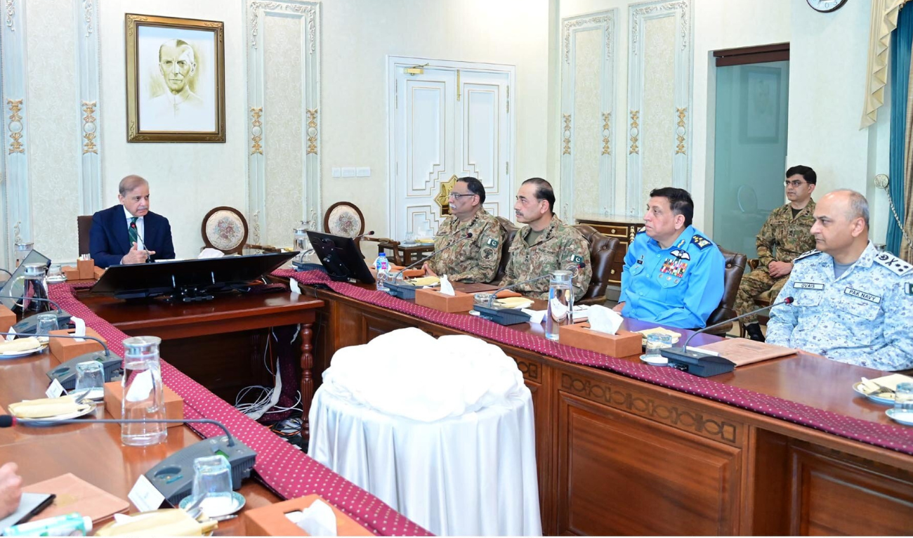 Prime Minister Shehbaz Sharif chairs a meeting of the National Security Committee in Islamabad, Pakistan on April 24, 2025. (PID)