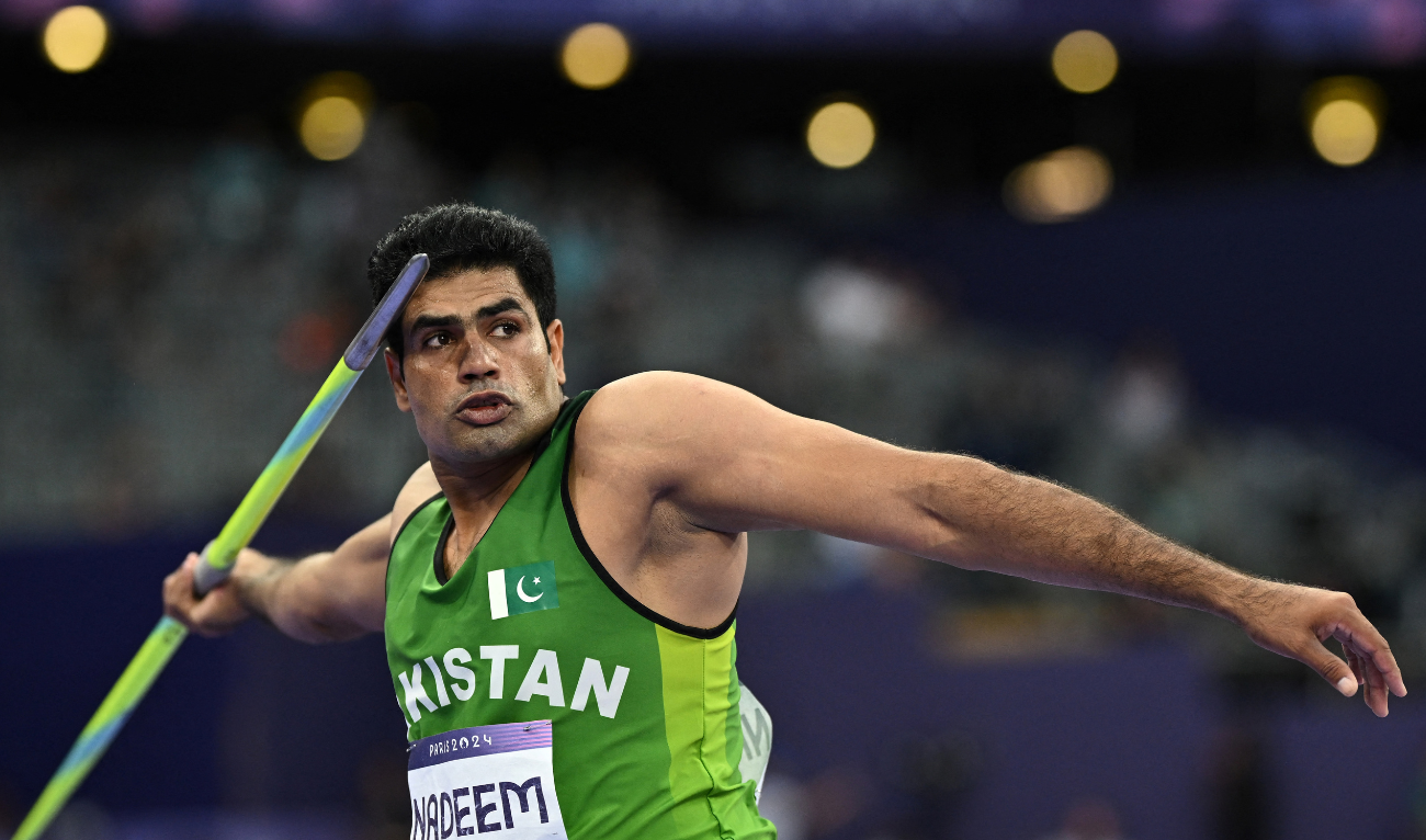 Pakistan's Arshad Nadeem competes in the men's javelin throw final of the athletics event at the Paris 2024 Olympic Games at Stade de France in Saint-Denis, north of Paris, on August 8, 2024. (AFP/ File)