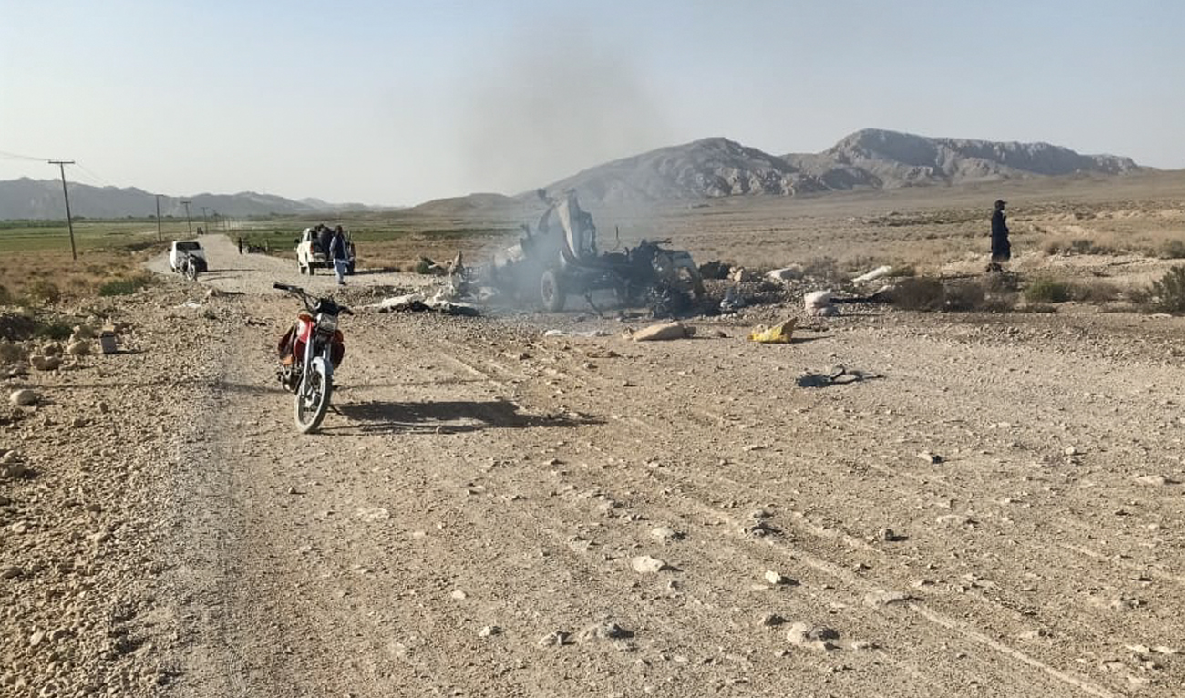 Locals gather near the blast site in Kalat, Balochistan on April 24, 2025. (Photo courtesy: X/@BuzzardPk)
