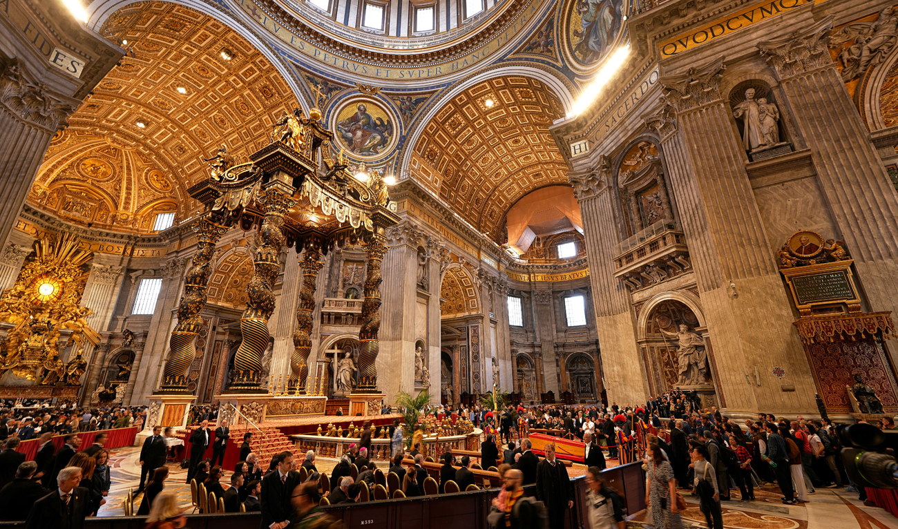 People pay respects to the late Pope Francis, lying in state at St. Peter’s Basilica for the final day, at the Vatican on April 25, 2025. (AP)