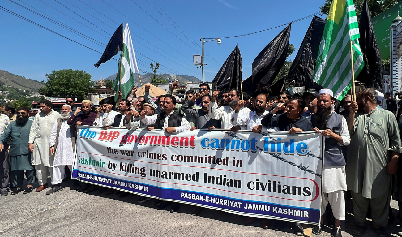 Supporters of the Pasban-E-Hurriyat Jammu Kashmir, protest against the Indian government, in Muzaffarabad, Pakistan-administrated Kashmir April 25, 2025. (REUTERS)