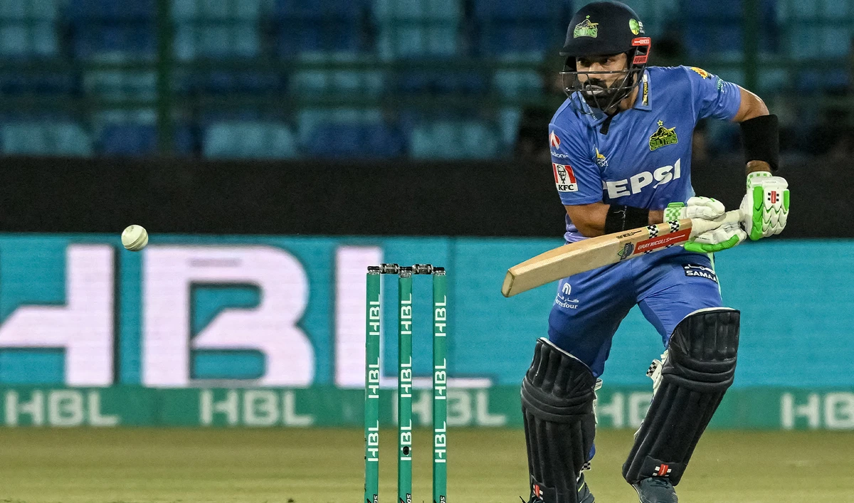 Multan Sultans' Mohammad Rizwan plays a shot during the Pakistan Super League (PSL) Twenty20 cricket match between Karachi Kings and Multan Sultan at the National Stadium in Karachi on April 12, 2025. (AFP)