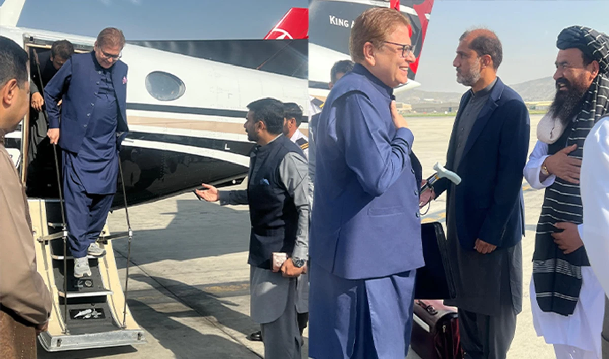 The images show Pakistan’s Special Representative for Afghanistan, Mohammad Sadiq, arriving in Kabul, Afghanistan, on April 16, 2025, to participate in a session of the Joint Coordination Committee. (@AmbassadorSadiq/X)