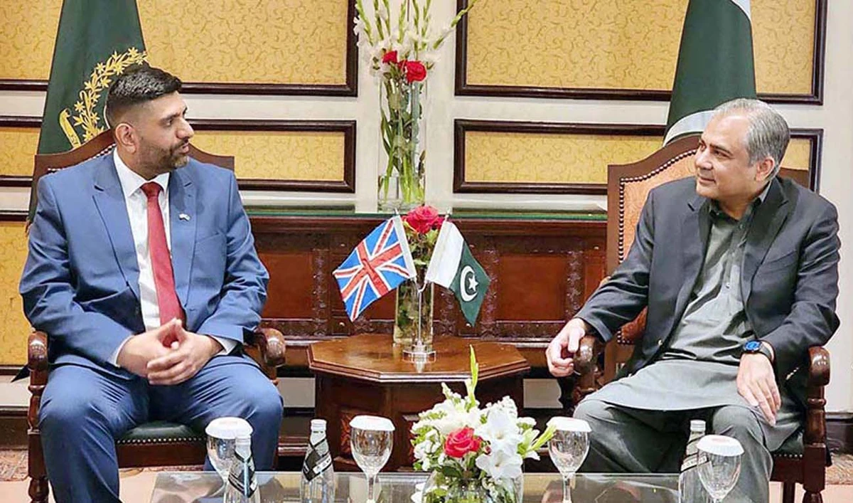 British Minister for Faith and Communities Lord Wajid Khan speaks during a meeting with Pakistan Interior Minister Mohsin Naqvi in Islamabad on April 17, 2025. (APP)