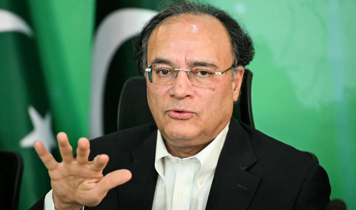 Muhammad Aurangzeb, Pakistan's Minister of Finance and Revenue addresses a press conference in Islamabad on April 5, 2025. (AFP/ file)