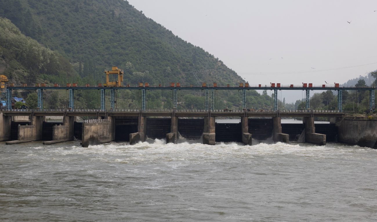 A general view of the Lower Jehlum Hydel Project Dam (LJHP) over the river Jhelum is pictured in Baramulla, North Kashmir, May 1, 2025. (REUTERS)