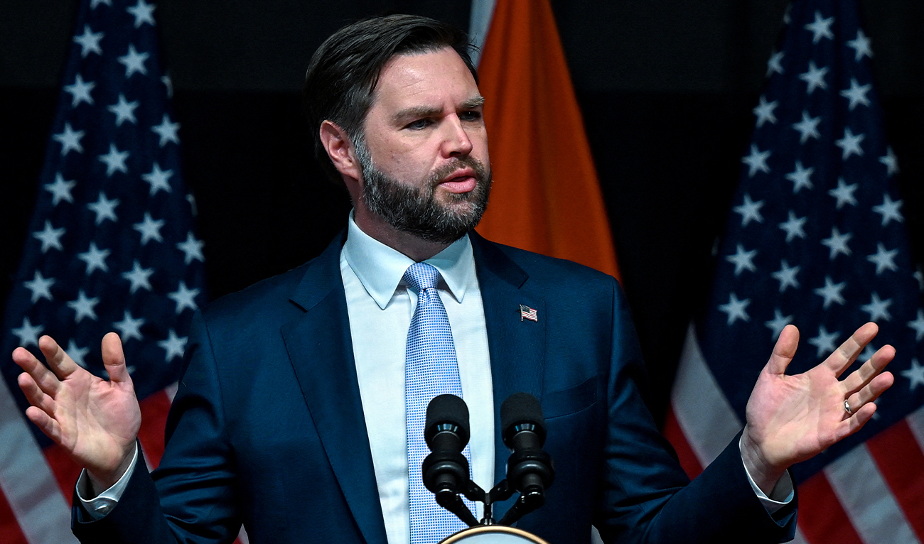 US Vice President JD Vance delivers remarks at the Rajasthan International Center in Jaipur, India, on April 22, 2025. (REUTERS/File)
