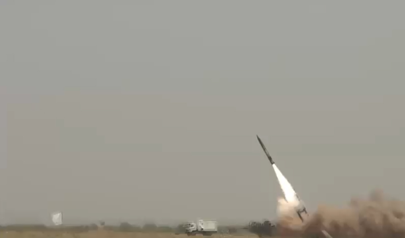 This screengrab, taken from a handout video released by Pakistan’s Inter-Services Public Relations (ISPR) on May 3, 2025, shows Pakistan Army test firing a ballistic missile. (Photo courtesy: Handout/ISPR)