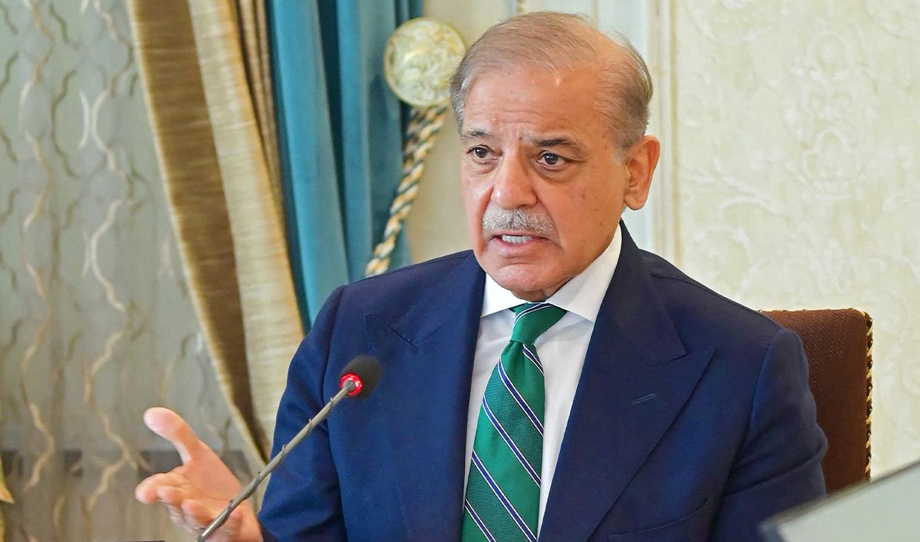 In this handout photograph taken and released by Pakistan's Prime Minister Office on April 24, 2025, Pakistan's Prime Minister Shehbaz Sharif chairs a high level security meeting with the chiefs of the Pakistan forces and other government officials at the Prime Minister House in Islamabad. (AFP/File)