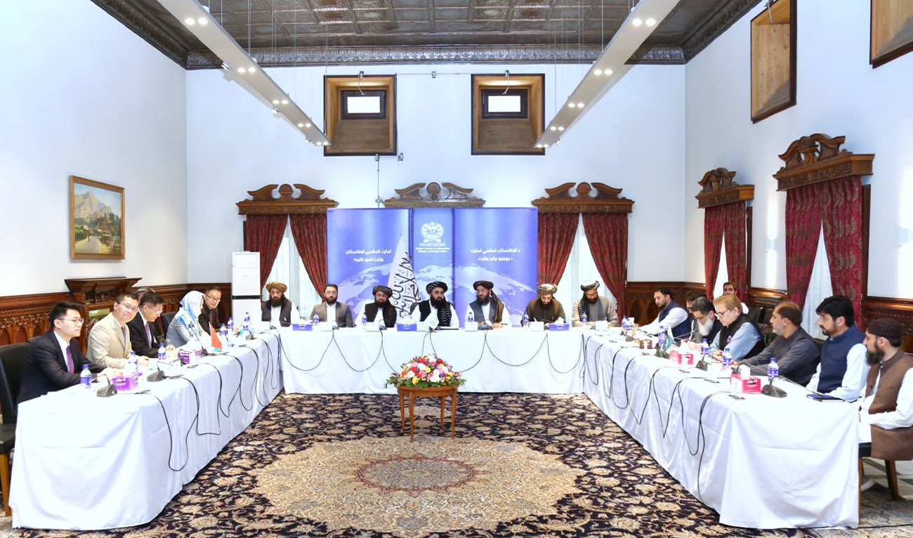 Representatives of Afghanistan, Pakistan and China attending trilateral meeting hosted by Afghanistan’s acting foreign minister, Amir Khan Muttaqi, on economic and security outlook of the region in Kabul, Afghanistan, on May 10, 2025. (@Zabehulah_M33/X)