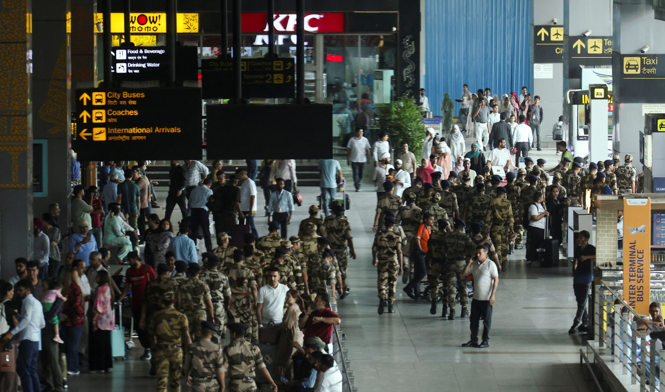 Central Industrial Security Force (CISF) personnel participate in the civil defence security mock drill at the Indira Gandhi International Airport in New Delhi, India, May 7, 2025. (REUTERS)