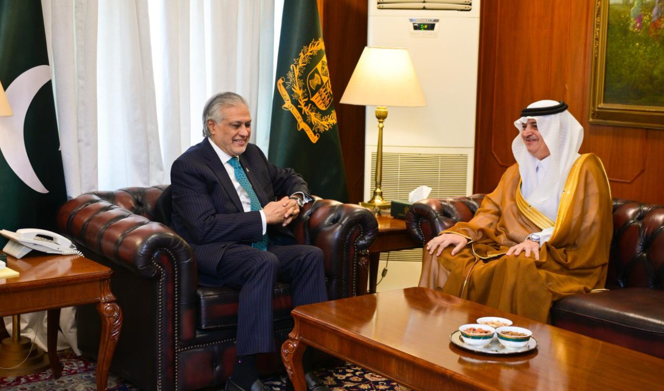 Saudi Ambassador Nawaf bin Said Al-Malki (R) in a meeting with Pakistan’s Deputy Prime Minister and Foreign Minister Ishaq Dar in Islamabad on May 12, 2025. (Photo courtesy: @ForeignOfficePk/ X)