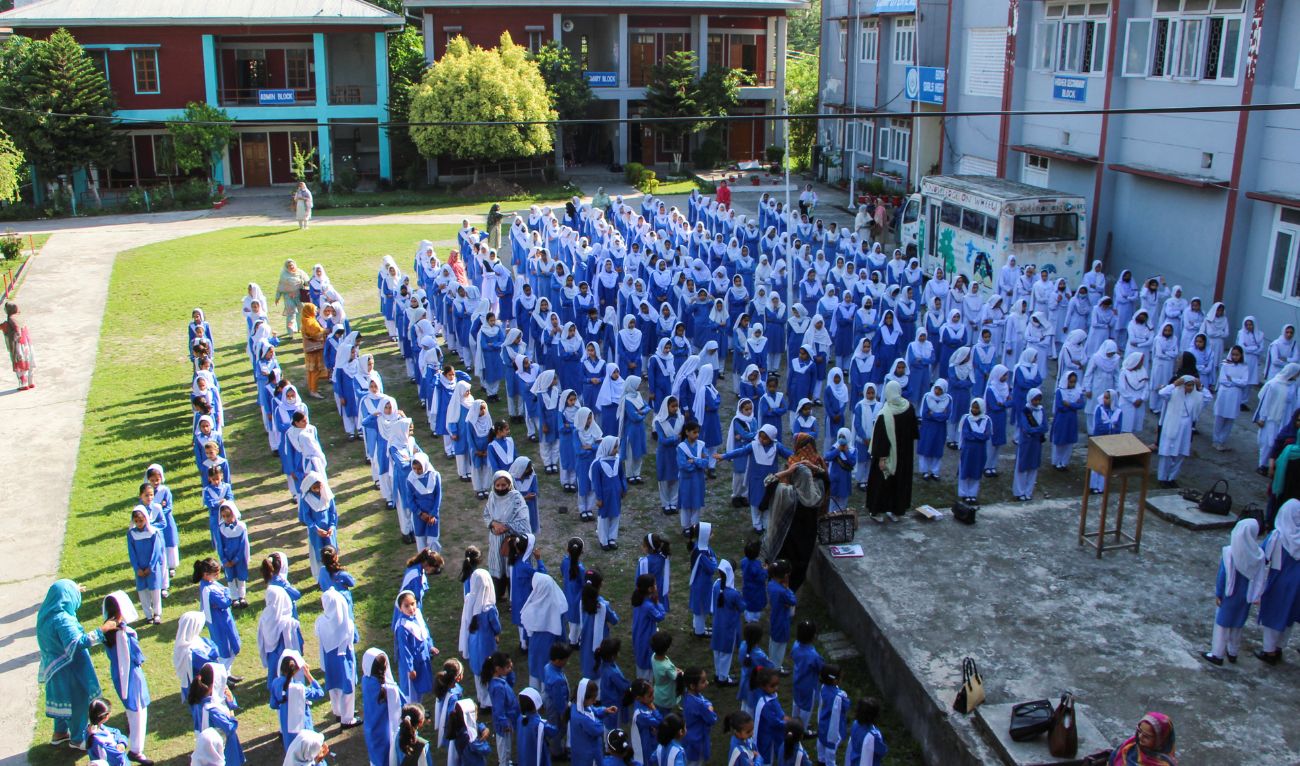 Students attend morning assembly as schools reopen following the ceasefire announcement between India and Pakistan, in Muzaffarabad, Pakistani Kashmir, May 13, 2025. (REUTERS)
