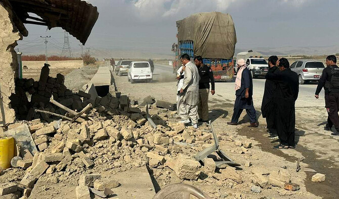In this file photo, taken on November 30, 2024, security officials inspect police post targeted in an explosion in Qilla Abdullah, Balochistan. (Photo courtesy: X/@NUQTA31/File)