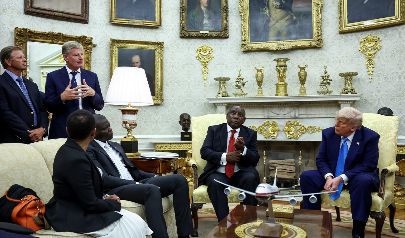 Golfer Ernie Els speaks in the Oval Office during a meeting between U.S. President Donald Trump and South African President Cyril Ramaphosa, at the White House in Washington, DC, US on May 21, 2025. (Reuters)