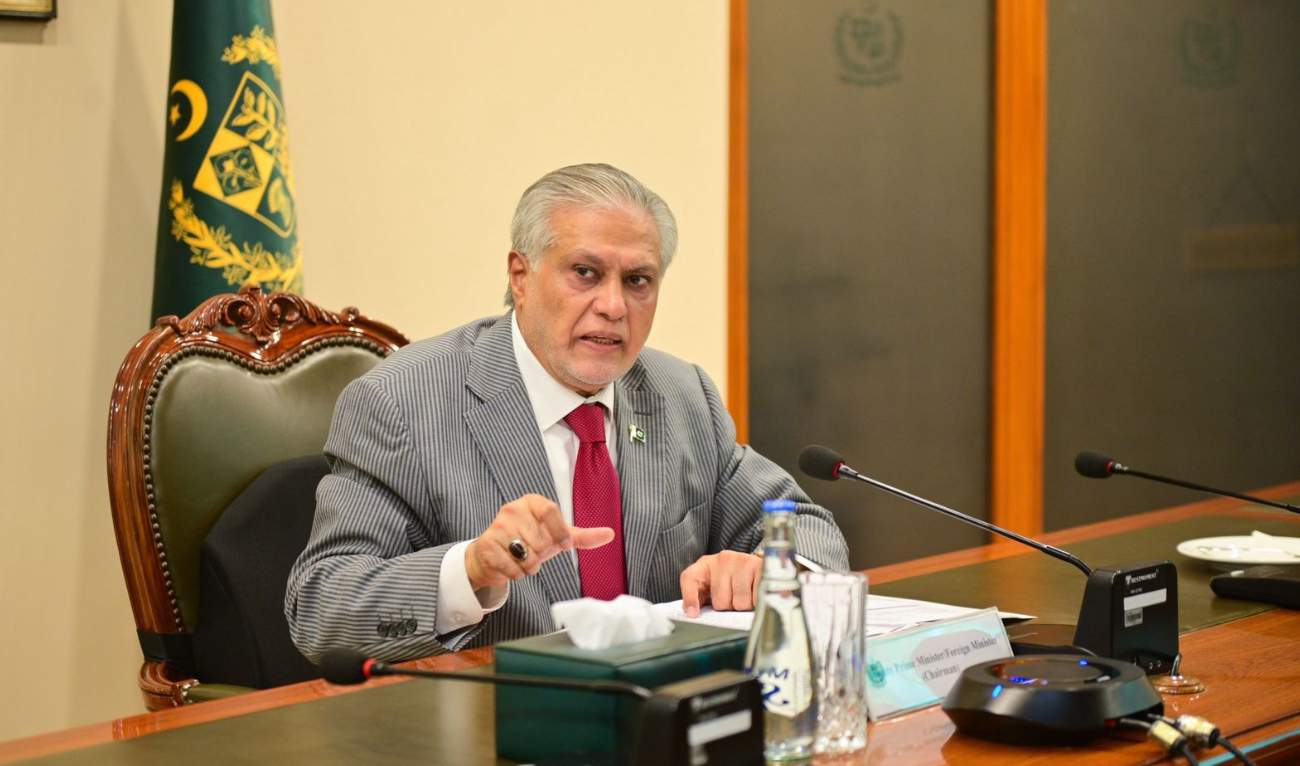 Pakistan’s Deputy Prime Minister Ishaq Dar speaks during meeting of the Steering Committee on SDGs Achievement Programme (SAP) in Islamabad, Pakistan on May 22, 2025. (GOP).