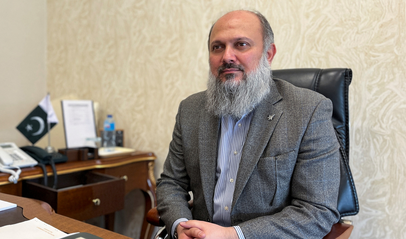 Pakistan’s Minister for Commerce Jam Kamal Khan looks on during an interiew with Reuters in Islamabad, Pakistan on May 22, 2025. (REUTERS)