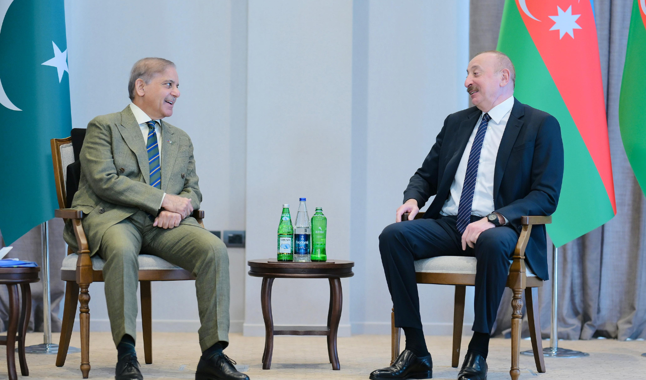 Prime Minister Shehbaz Sharif meets with President of Azerbaijan, Illam Aliyev, on May 27, 2025, in Lachin. (PMO)